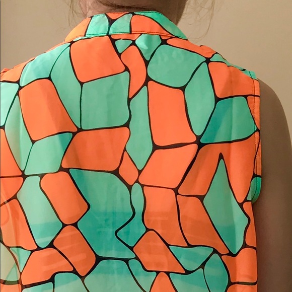 Summer Multi-Color Pattern Loose Teal & Orange Top - Picture 7 of 7